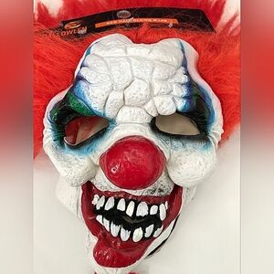 Halloween Evil Clown Mask Red Hair Adult Costume Scary Creepy Cosplay Horror NWT